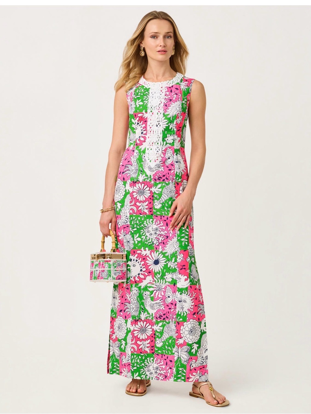 Lilly Pulitzer Barberine Stretch Maxi Dress in cherry blossom pink chicken check